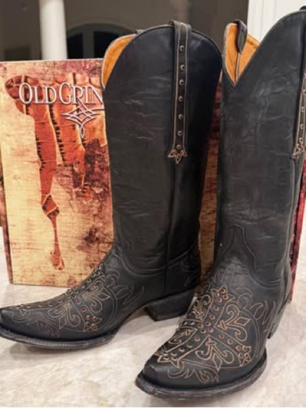 Old Gringo Black Leather Western Boots with Tan Embroidery
